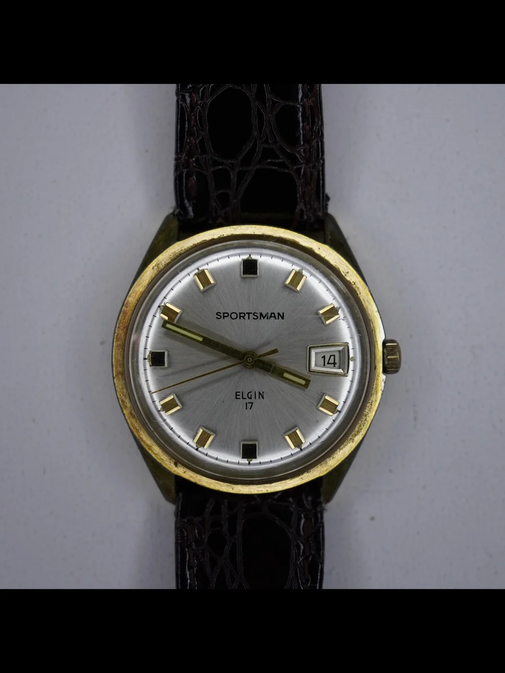 Vintage Elgin Sportsman 17 Jewel Manual Wind Date Gold Tone Men's Dress Watch
